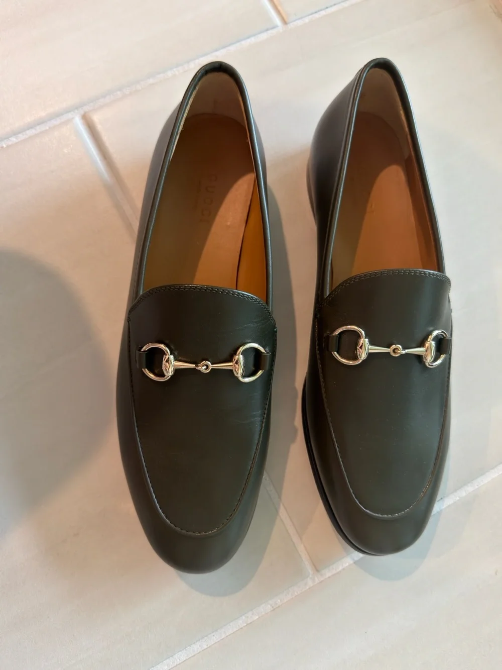 Gucci Olive Green Leather Horsebit Loafers